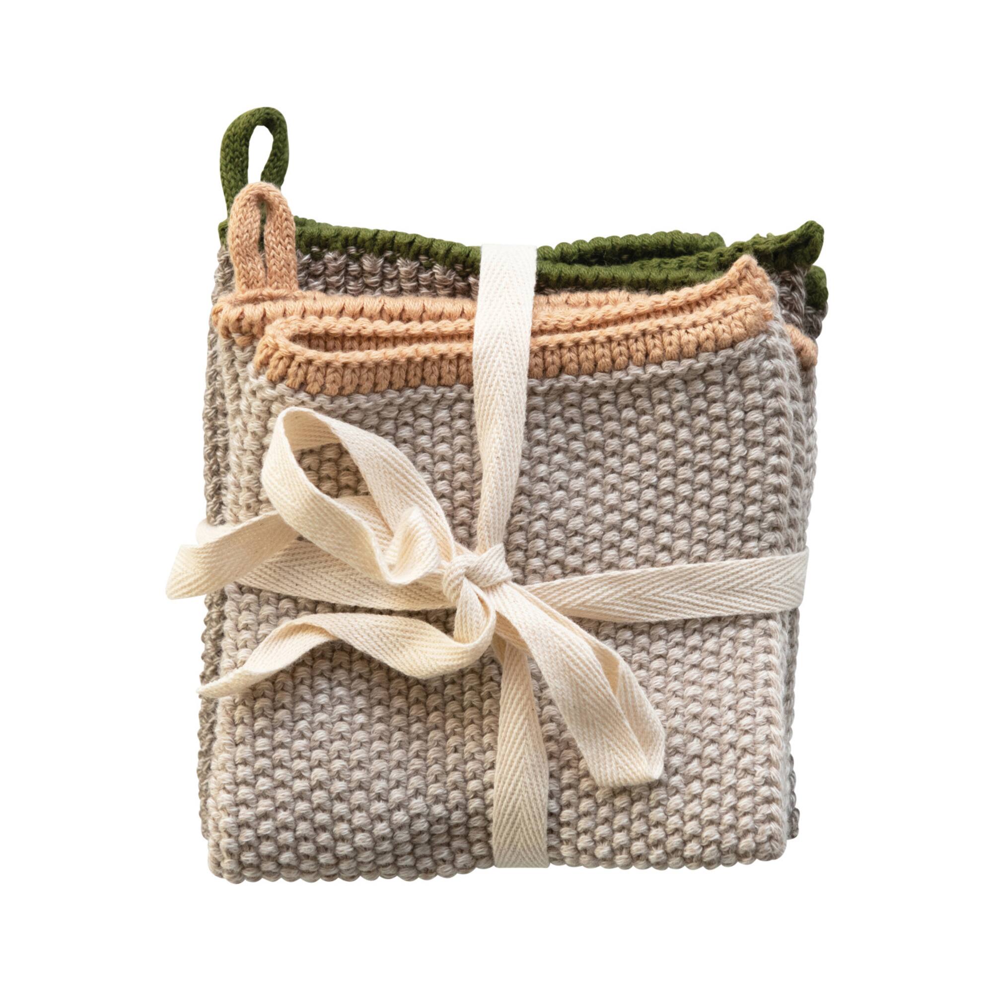 Hello Honey® Brown Accented Square Cotton Knit Dish Cloth Set
